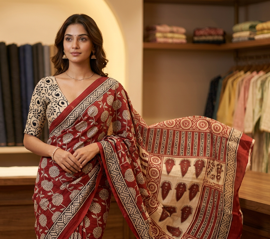 Mal Cotton Saree in Bagru Print