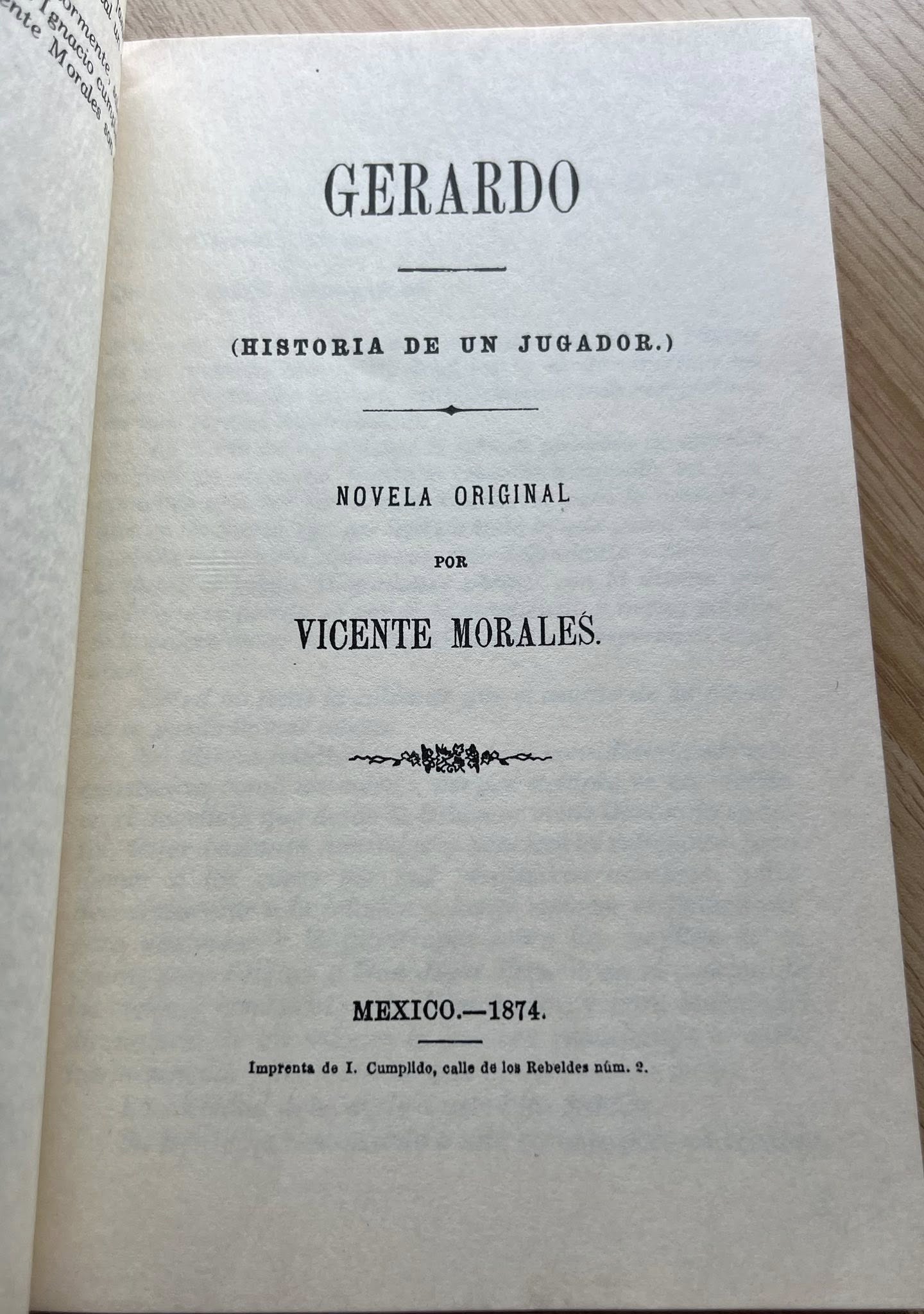 Gerardo: Historia de un Jugador (1874) por Vicente Morales