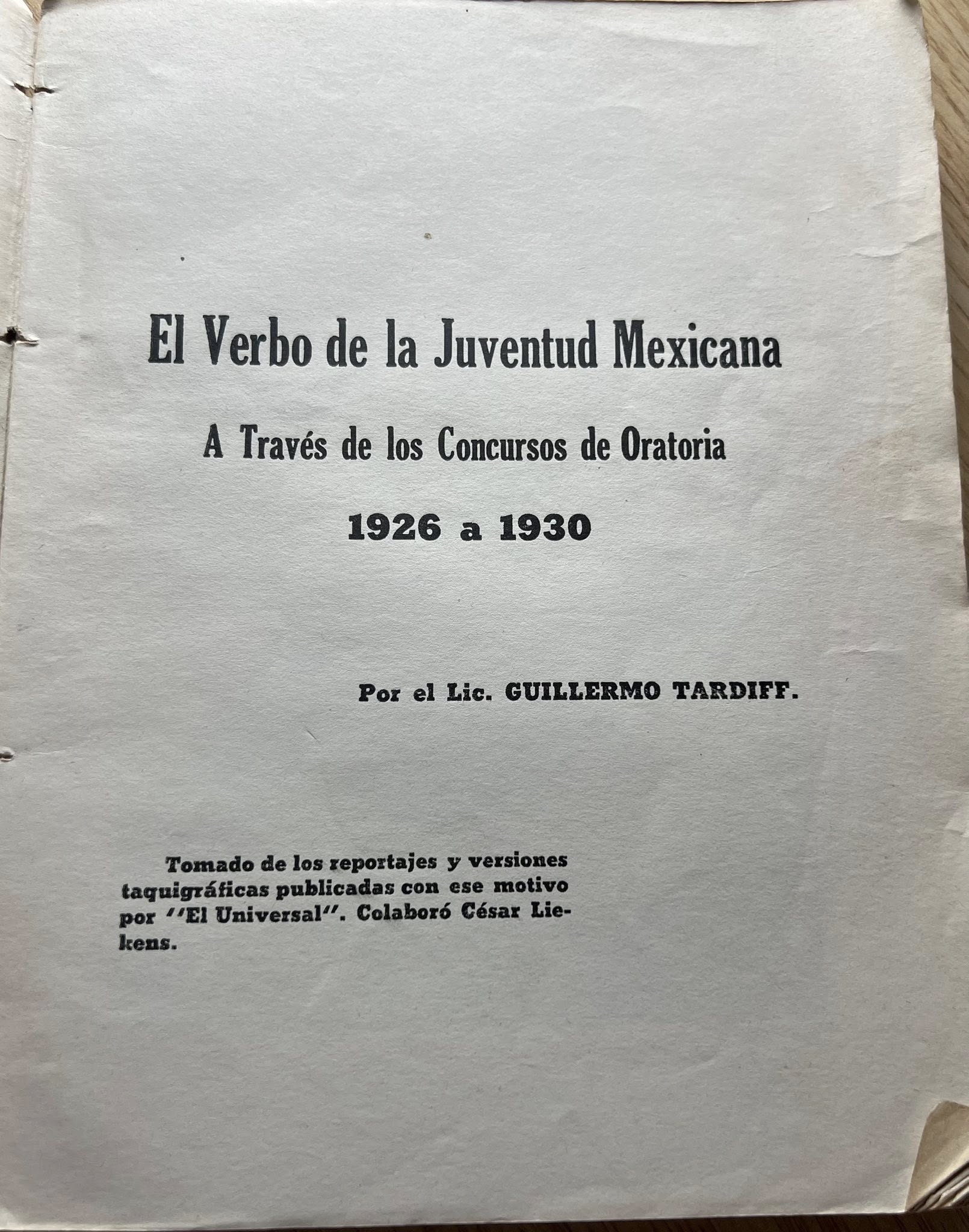 El Verbo de la Juventud Mexicana (1926-1930) por Guillermo Tardiff