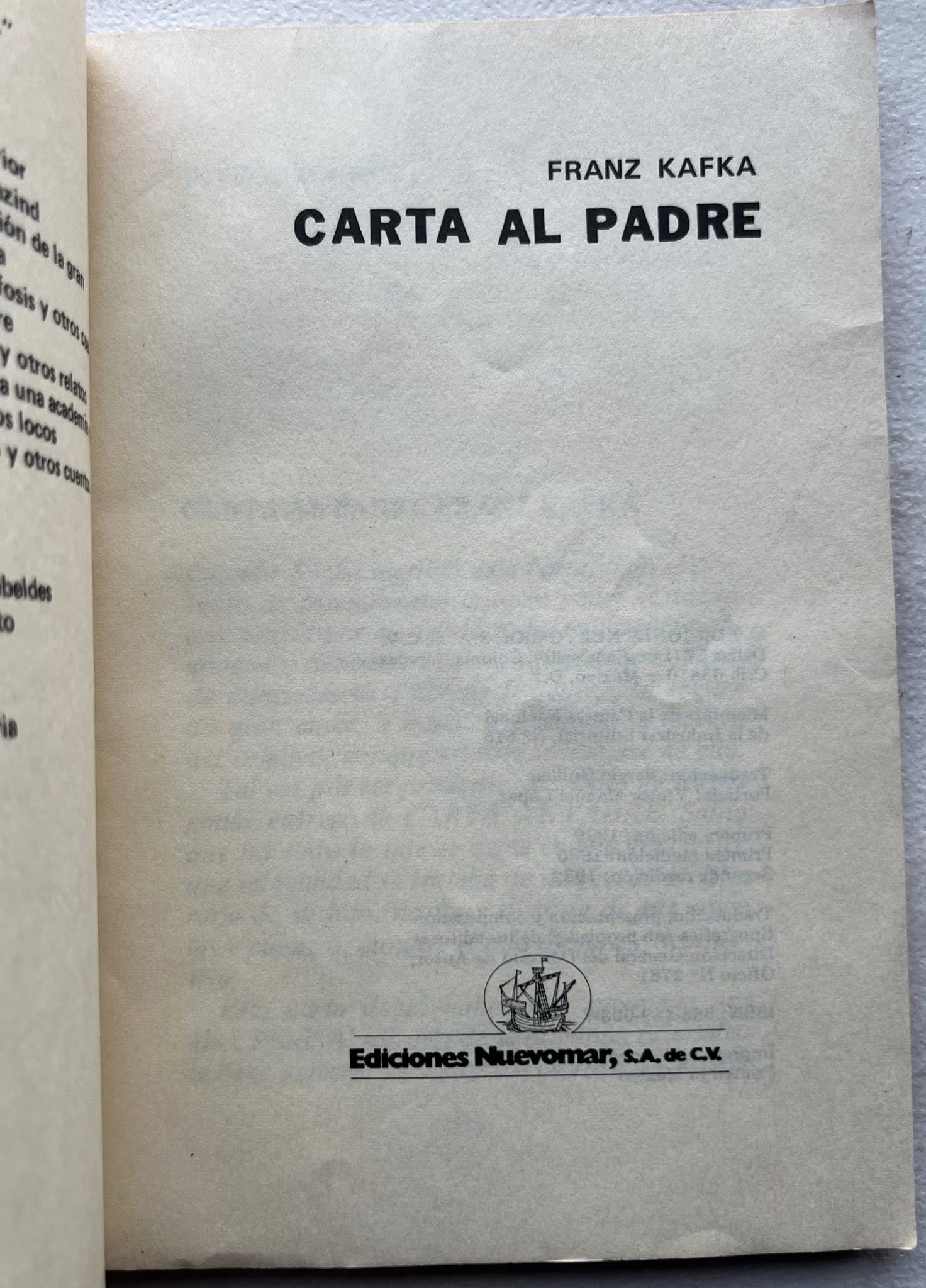 Carta al padre por Franz Kafka