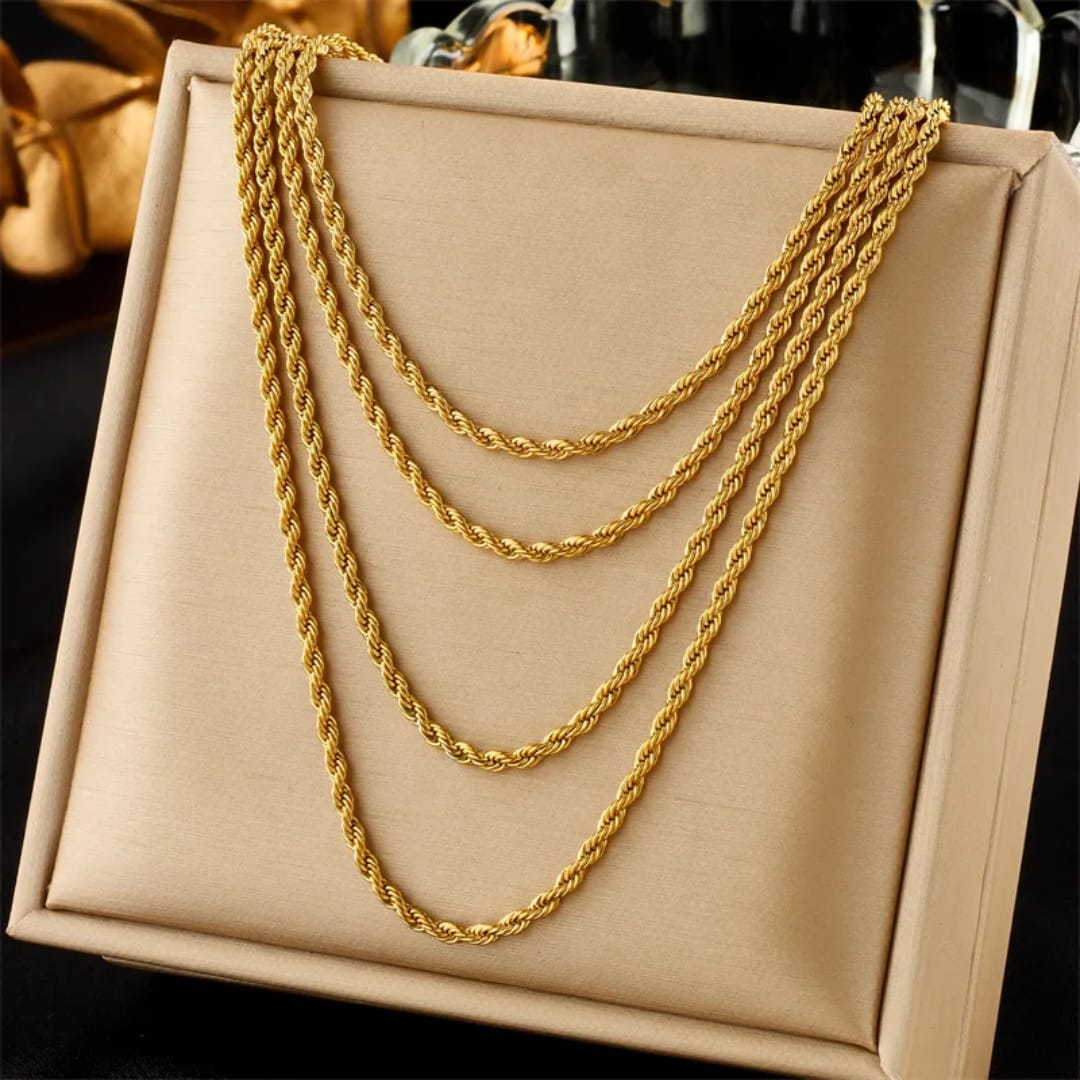 Gold Plated Rope Chain Necklace Stainless Steel