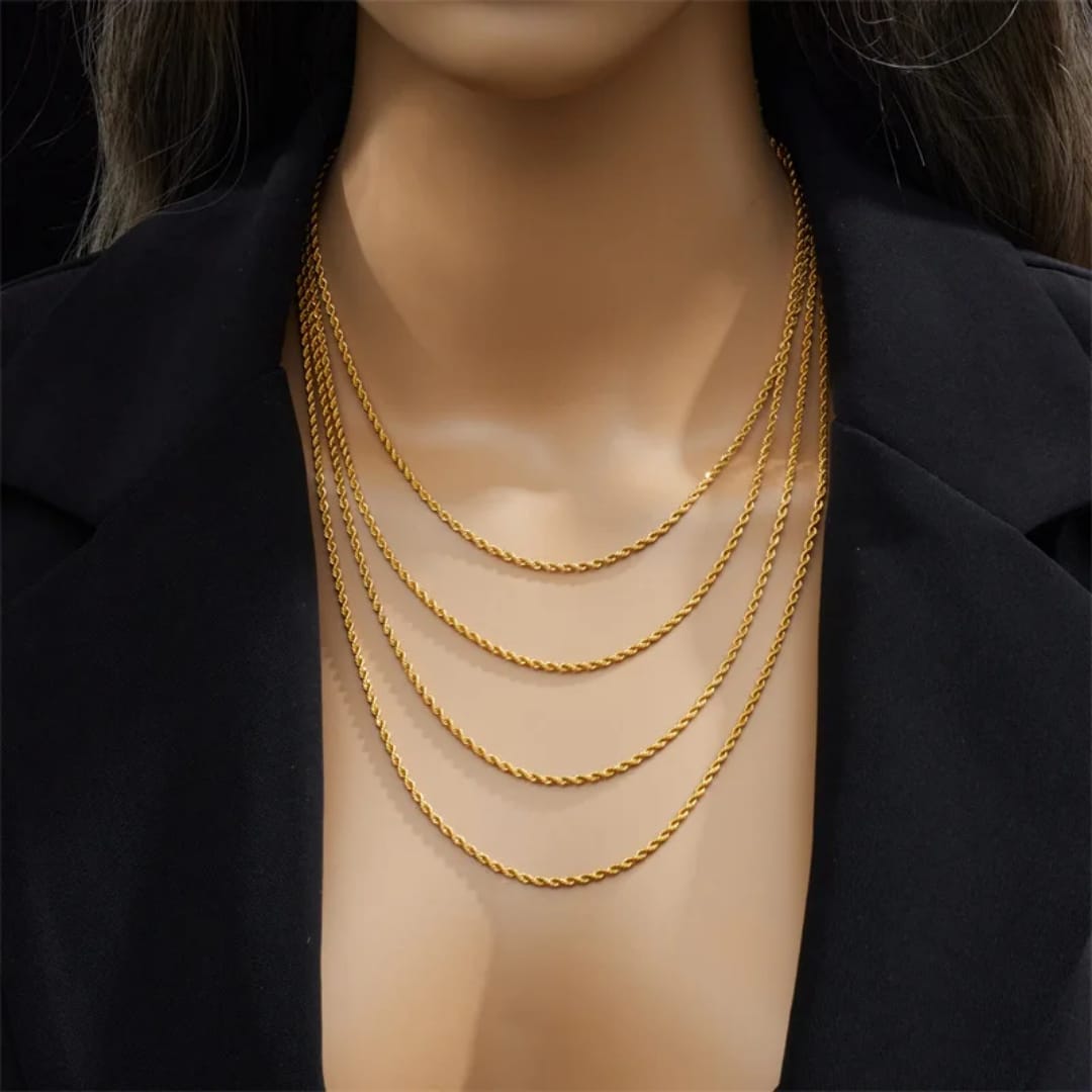 Gold Plated Rope Chain Necklace Stainless Steel