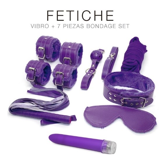 KIT VIBRO + 7 piezas bondage set purple