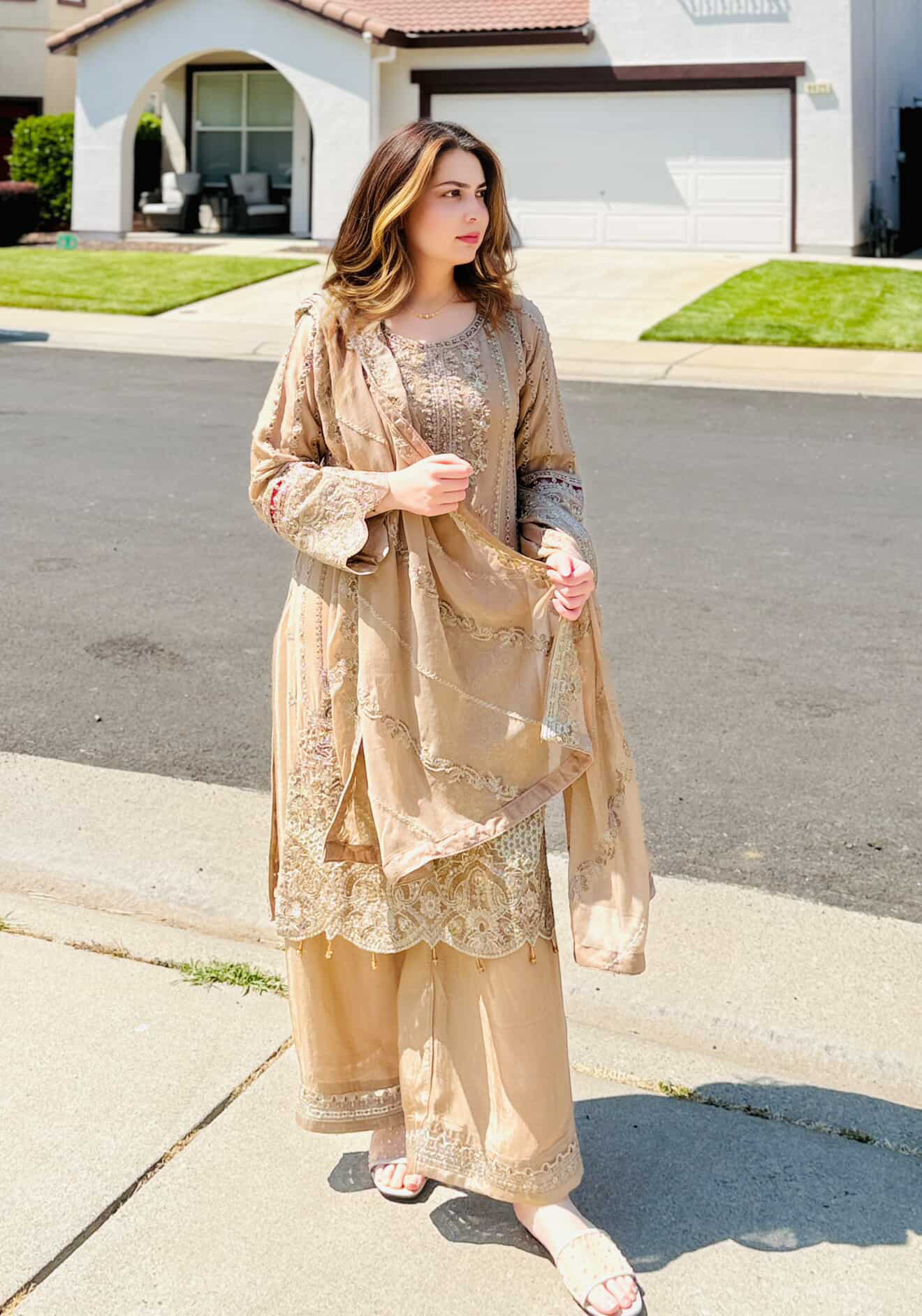 Embroidered Beige Salwar Kameez