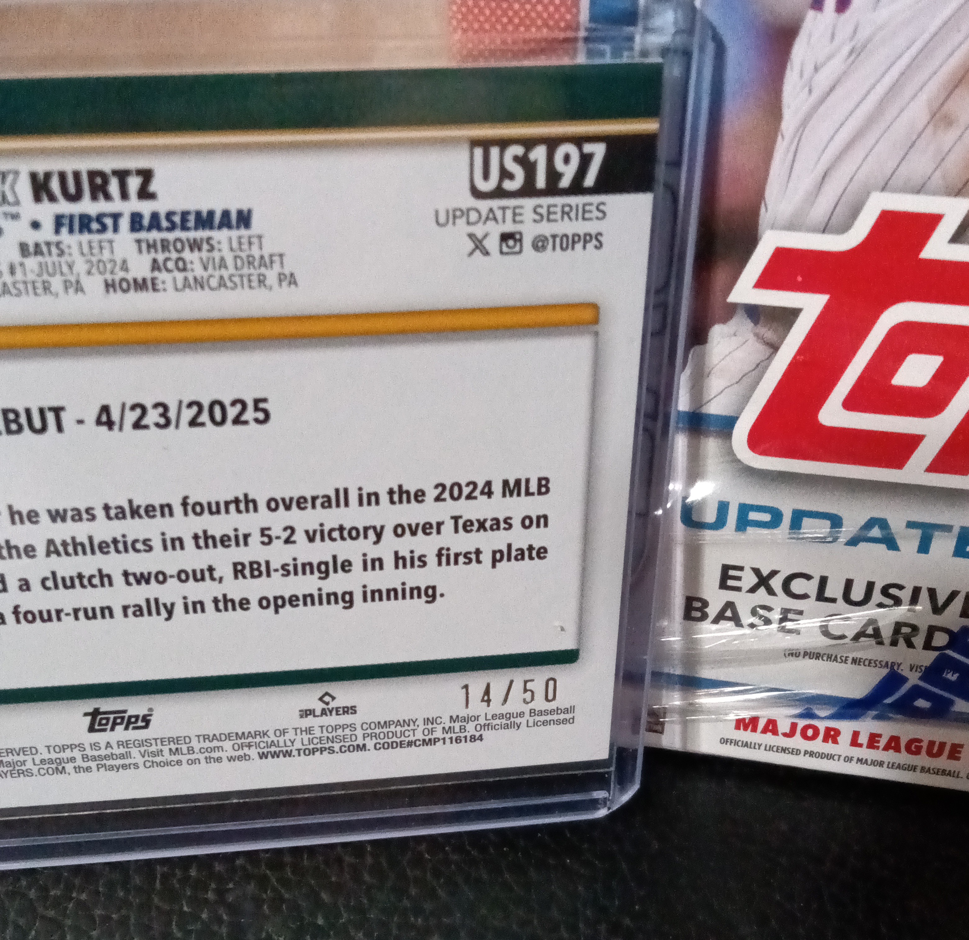 2025 Topps Update Oakland Athletics Rookie Card S/N# 14/50!!