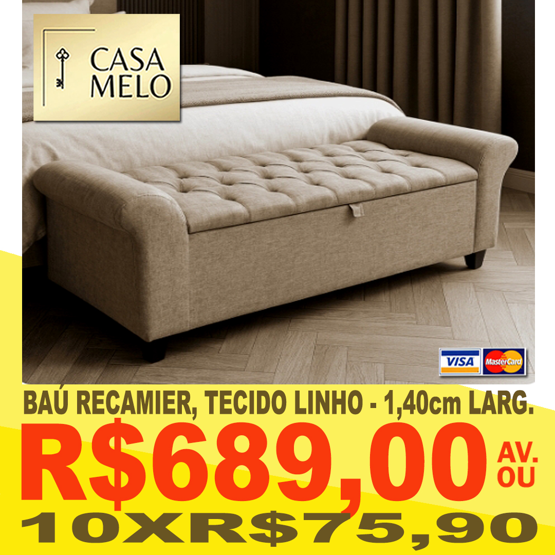 Baú Recamier, Tecido Linho 1,40 cm Largura