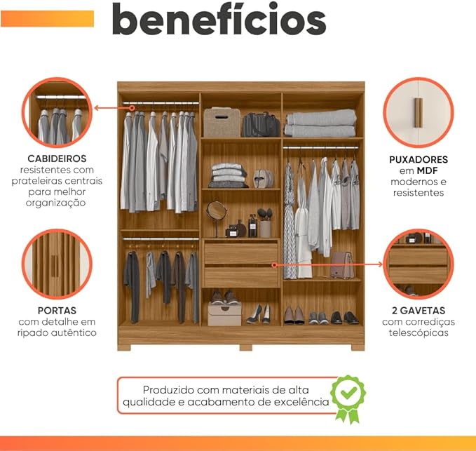 Guarda-roupa 6 portas 2 gavetas Valença