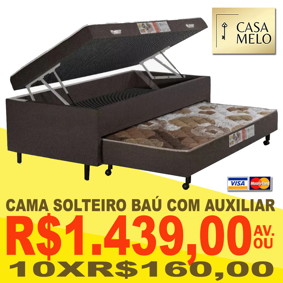 Cama Solteiro Baú com Auxiliar