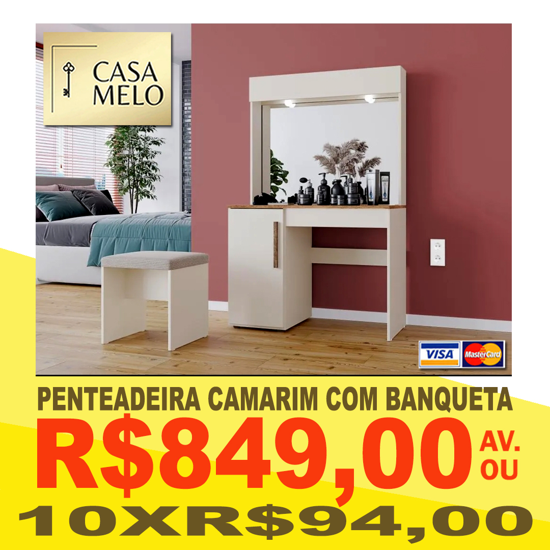 Penteadeira Camarim Com banqueta e espelho iluminado