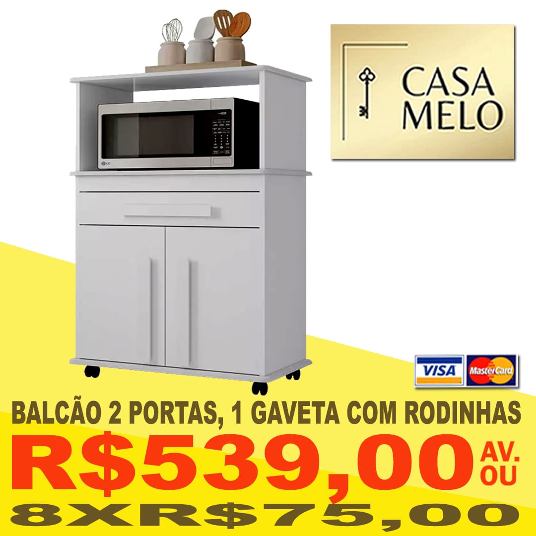 Balcão Multiuso 2 portas, 1 gaveta com Rodinhas