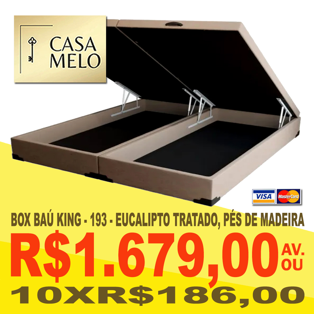 Box Baú King 193 Eucalipto tratado, pés de madeira