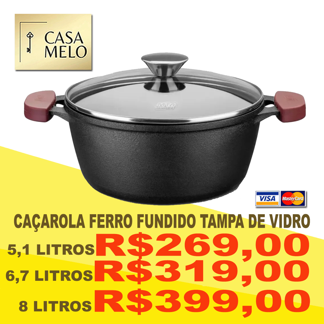 Caçarola Ferro Fundido com tampa de vidro