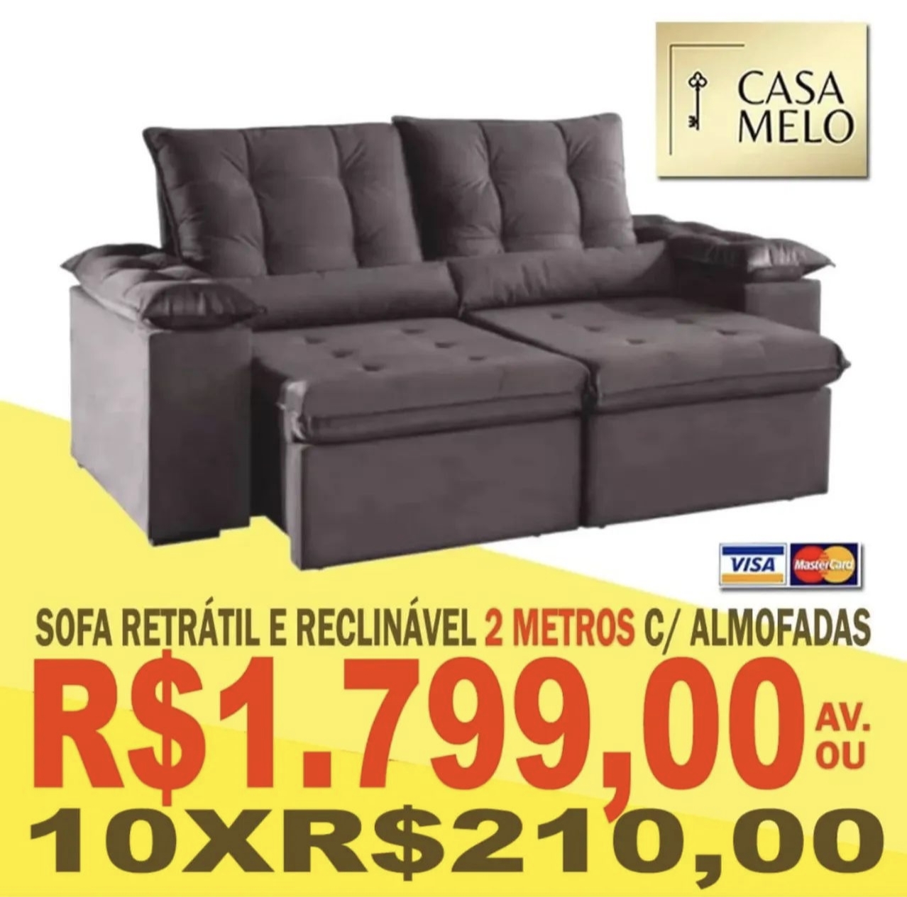 Sofá Retrátil e Reclinável 2 metros c/ Almofadas