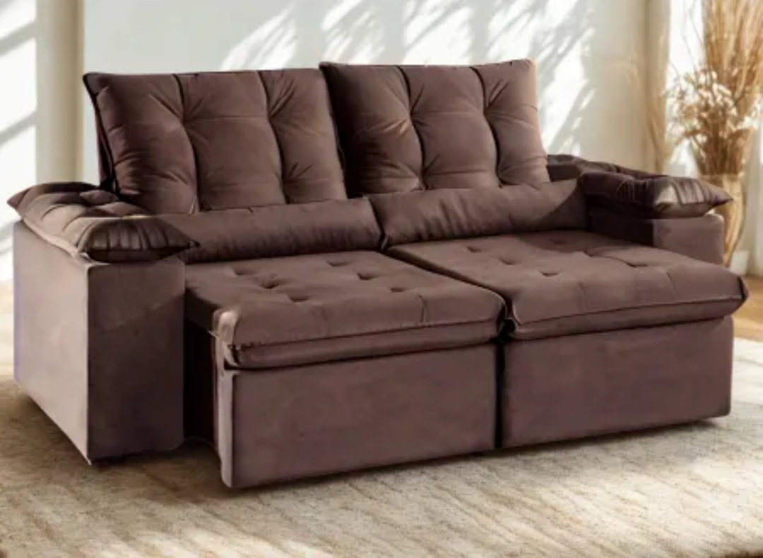 Sofá Retrátil tecido de Veludo colorado 