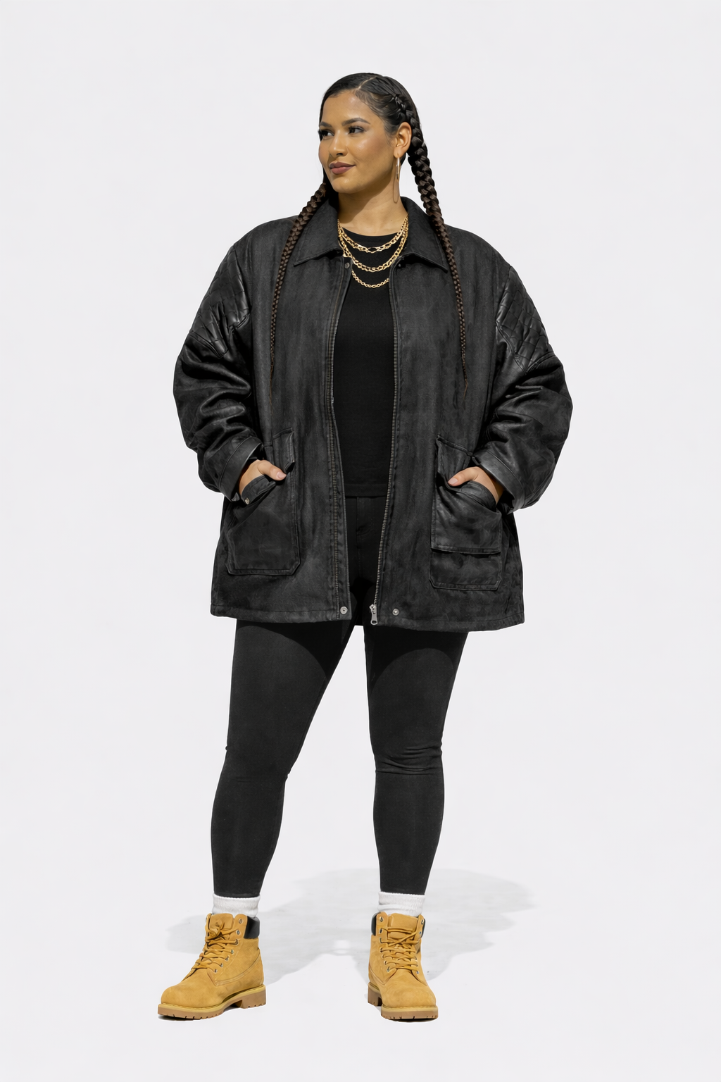 Statement Hand Art Oversized Leather Jacket