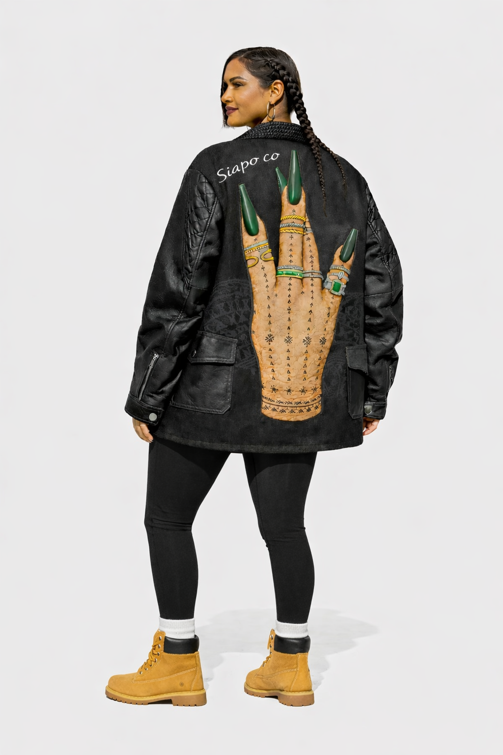 Statement Hand Art Oversized Leather Jacket