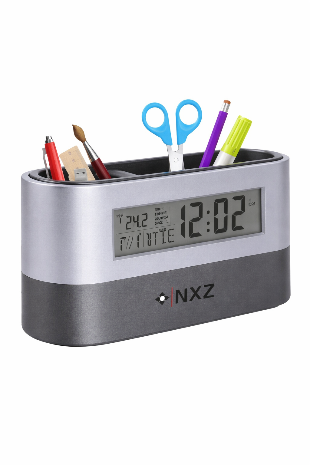 Digital Desk Organizer Clock with Pen Holder