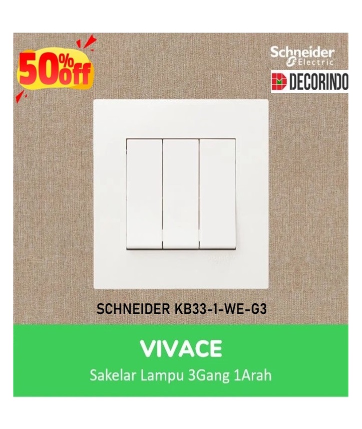 Sakelar Lampu Merk Schneider Vivace 3 Gang 1Arah KB33-1-WE-G3