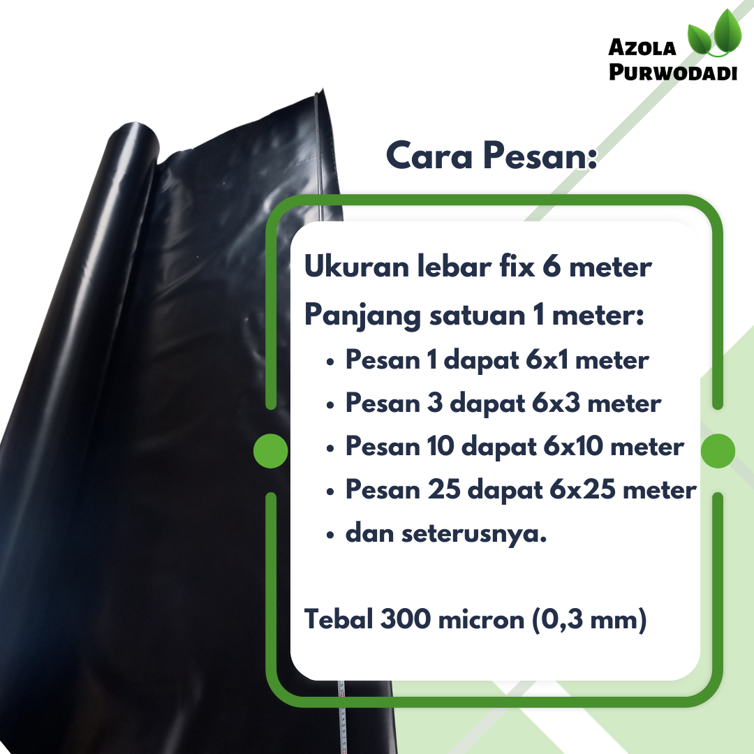 Plastik HDPE Geomembran 300 micron lebar 6 meter untuk kolam ikan / tambak / irigasi