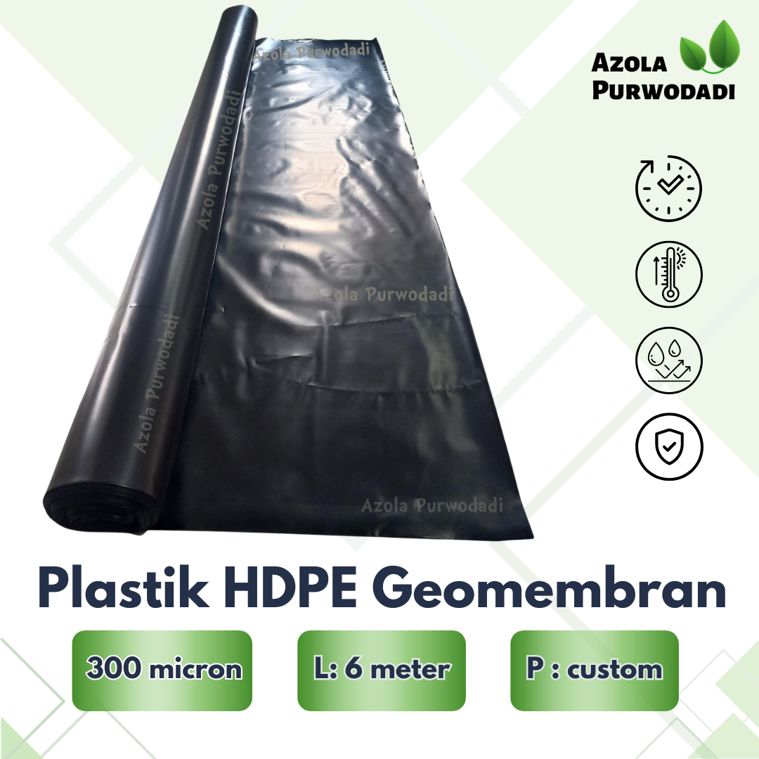 Plastik HDPE Geomembran 300 micron lebar 6 meter untuk kolam ikan / tambak / irigasi