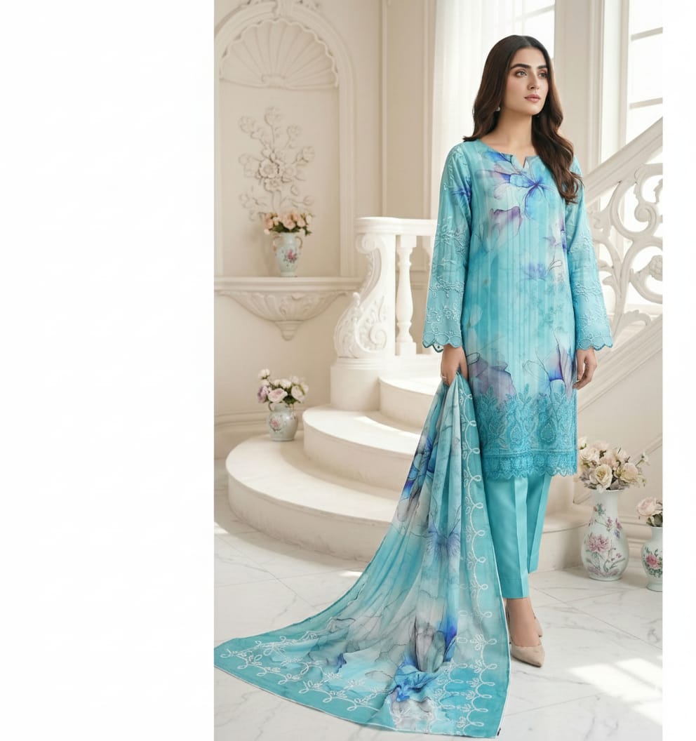 DIGITEL PRINTED DAMAN EMB LAWN 3-PIECE