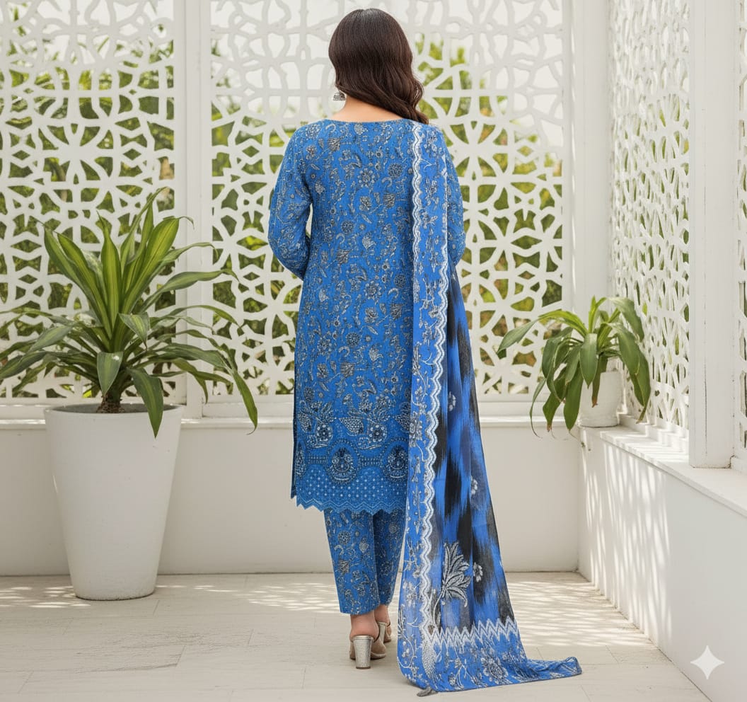 Blue Embroidered Lawn Suit