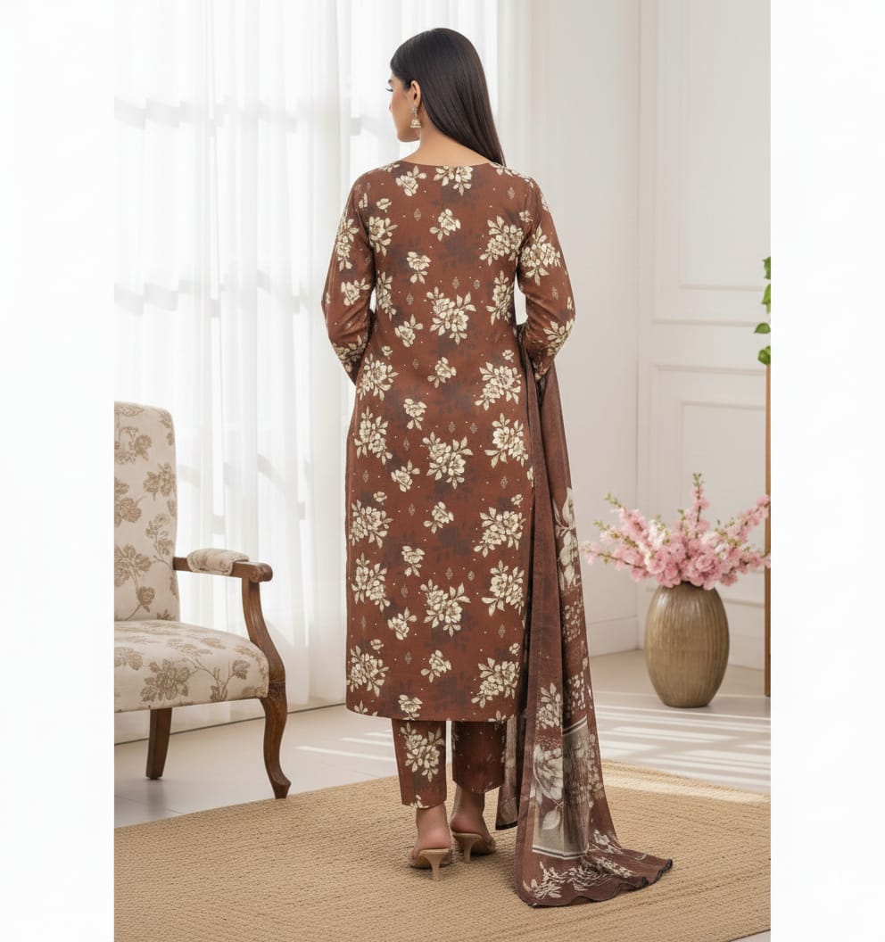 Brown Digitel Printed Lawn Suit