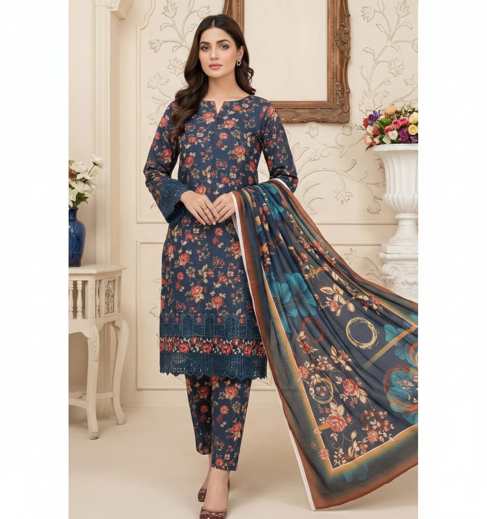 Sapphire Daman Embroiderd Digitel Printed Lawn 3-Piece with Voile Duppata