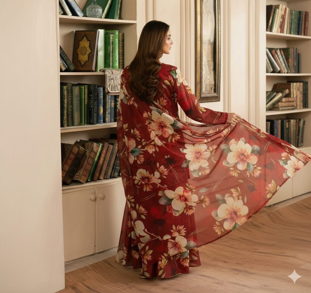 Floral Maroon Long Dress