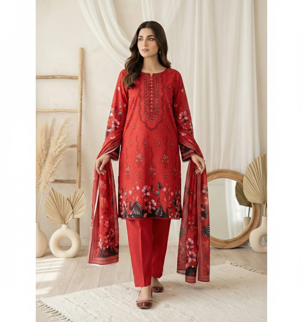 Sapphire womane Digitel Printed neck emb 3-Piece