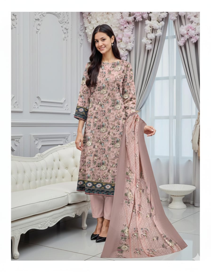 Blush Pink Floral Lawn Suit