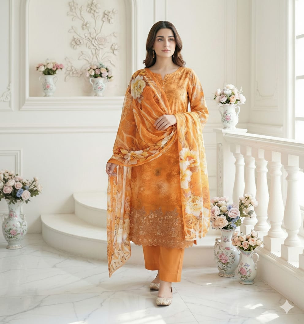 DIGITEL PRINTED DAMAN EMB LAWN 3-PC