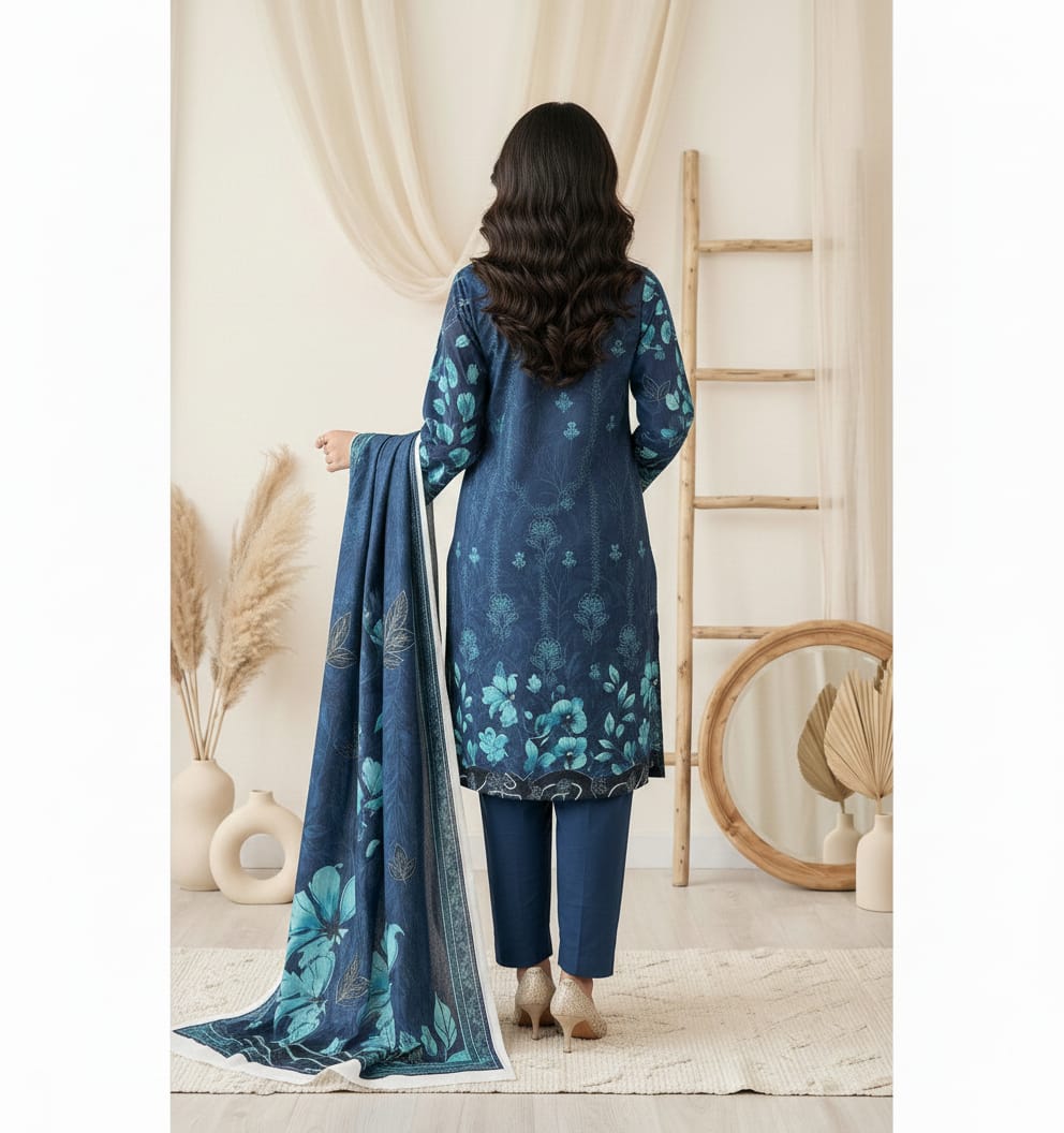 Blue Floral Printed 3-Piece Suit