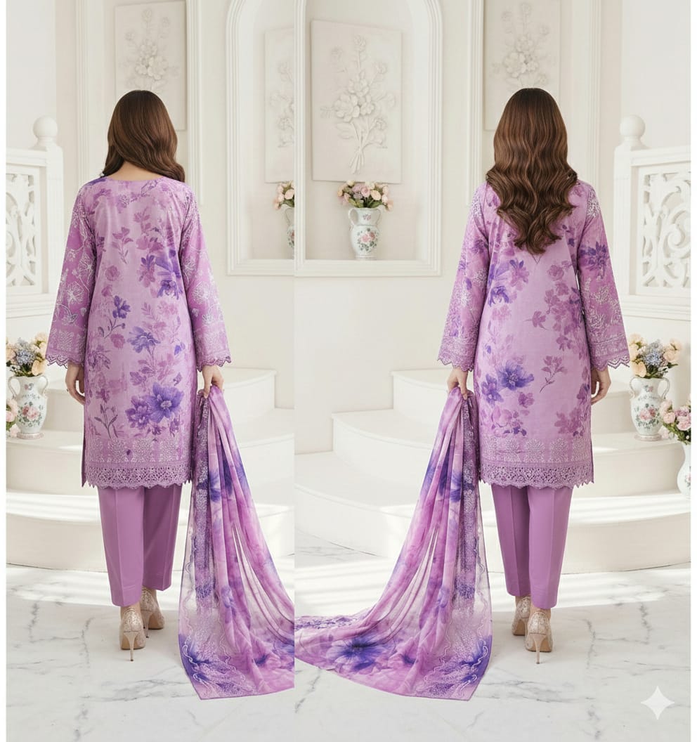 DIGITEL PRINTED DAMAN EMB LAWN 3-PC