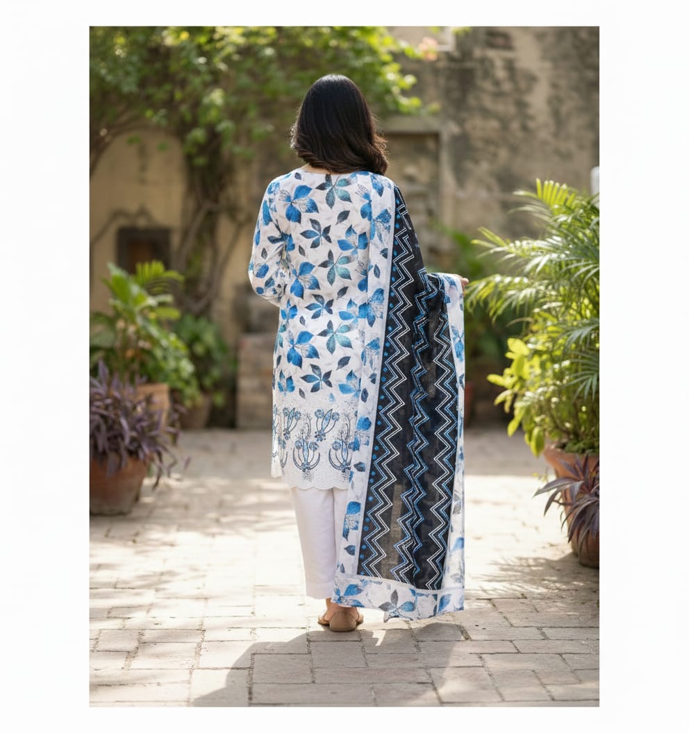 Alkaram Digital Print Daman Embroidered Lawn Shirt Digital Print Voile Dupatta Dyed Cotton Trouser