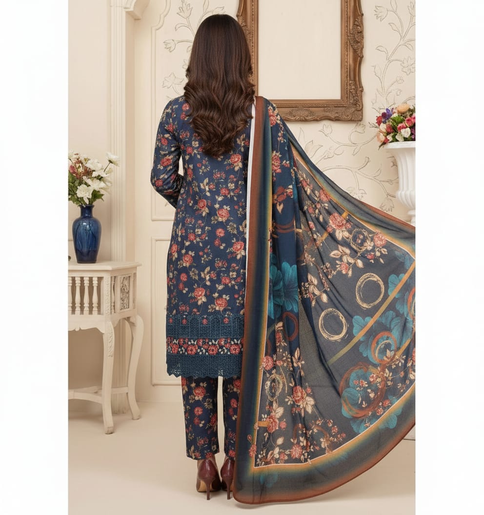 Sapphire Daman Embroiderd Digitel Printed Lawn 3-Piece with Voile Duppata