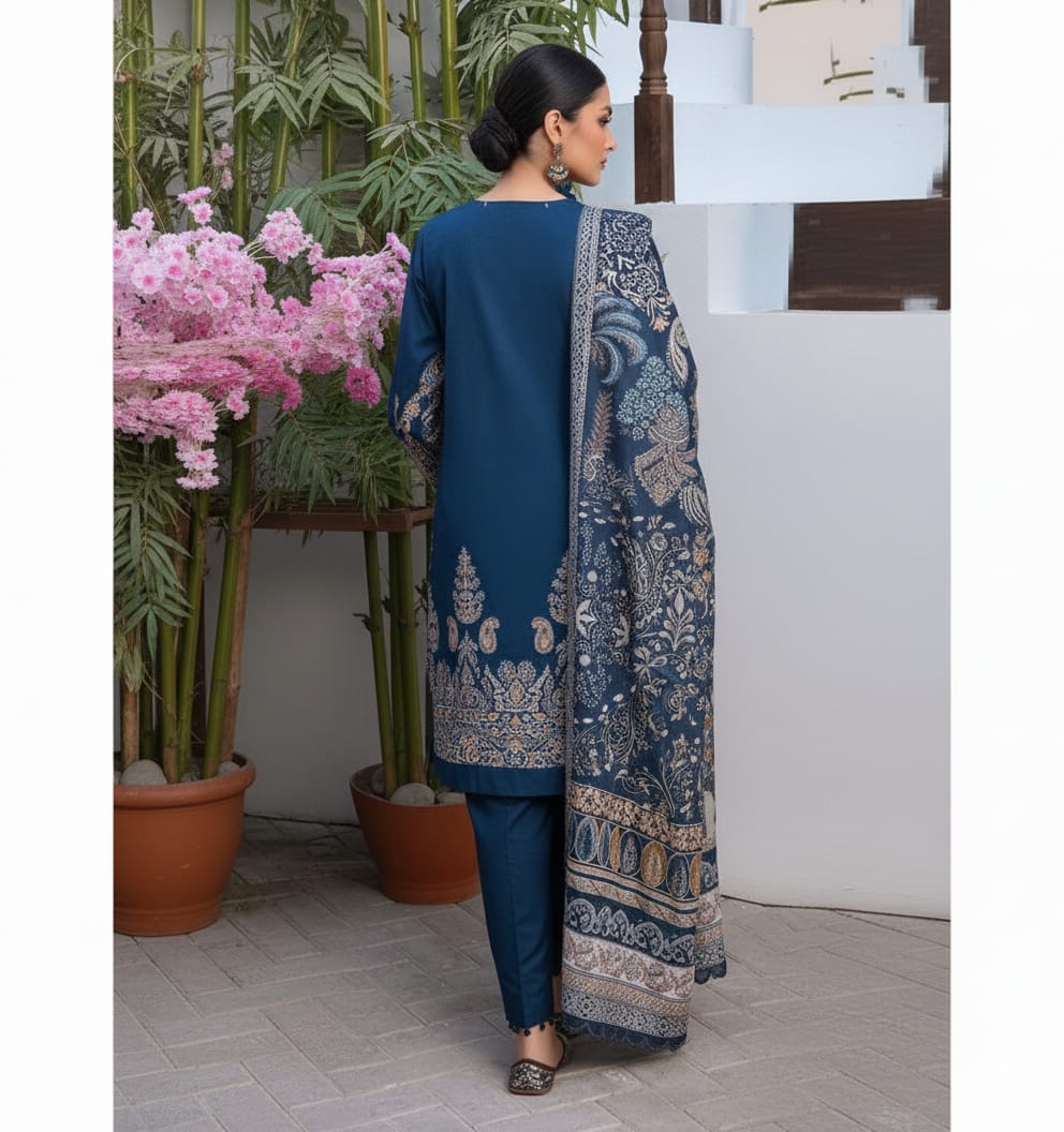 Navy Blue Embroidered Lawn Suit