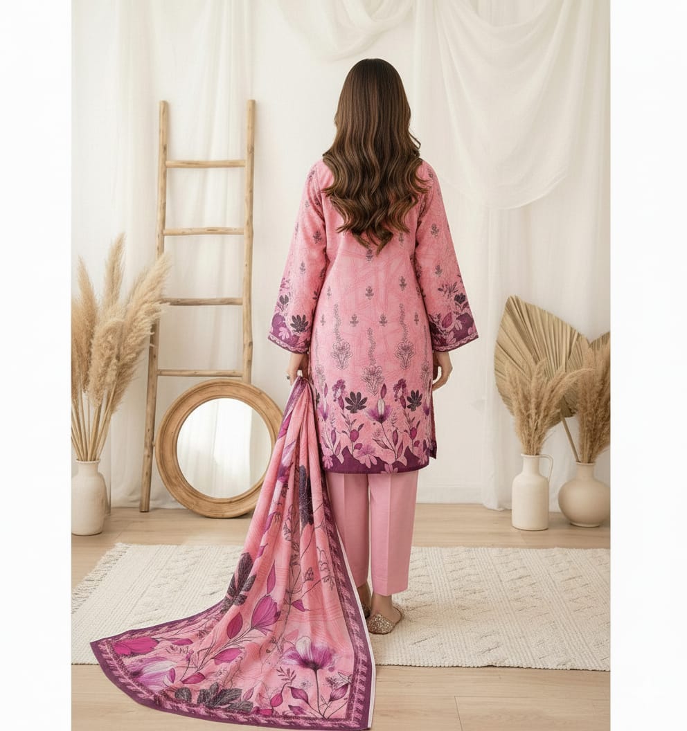 Pink Floral 3-Piece Lawn Suit