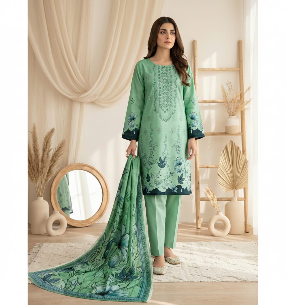 Mint Green Embroidered Lawn Suit