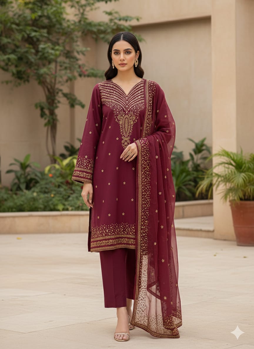 Jazmine Lawn/cotton Hit Traditional Fully Sequence Embroidered Article 2K26