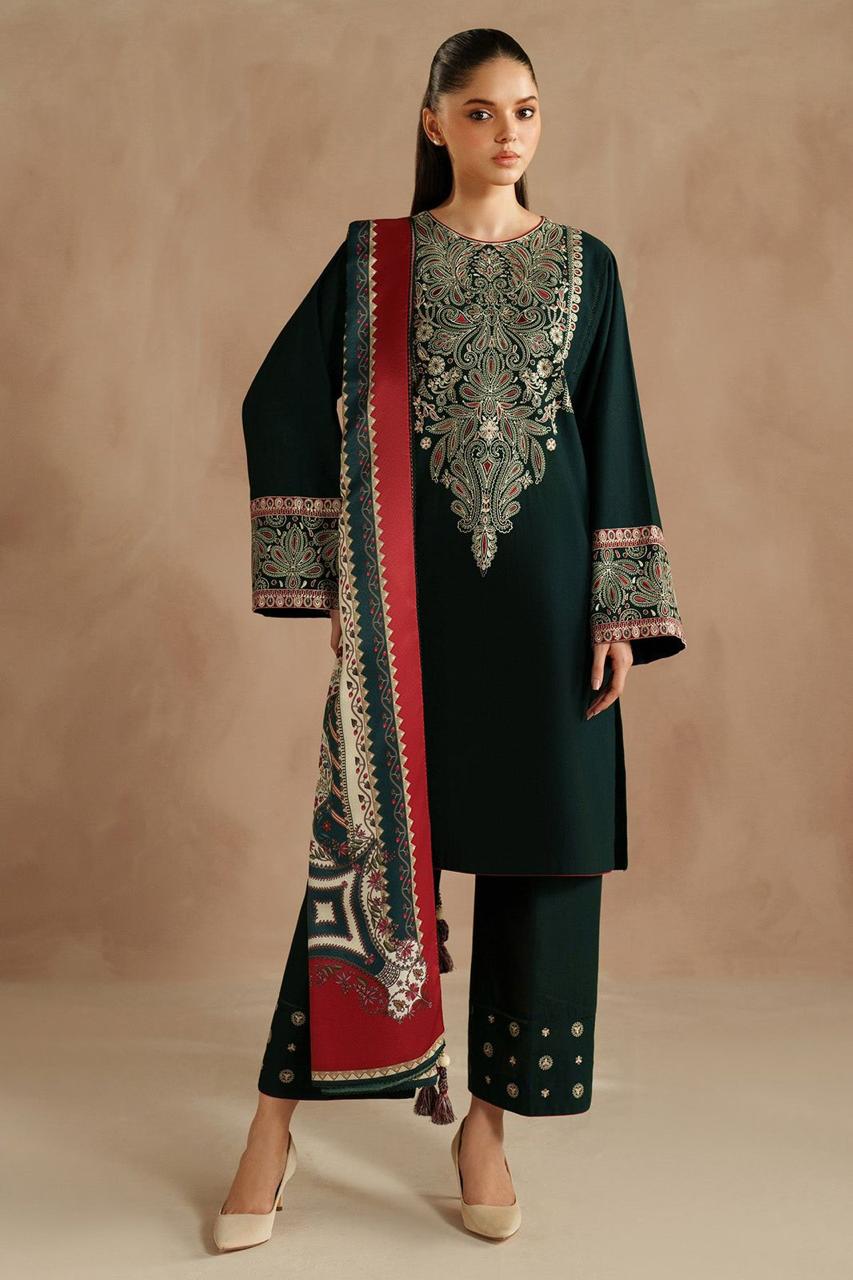 Women Black Embroidered Lawn 3-PC Suit - Summer Collaction