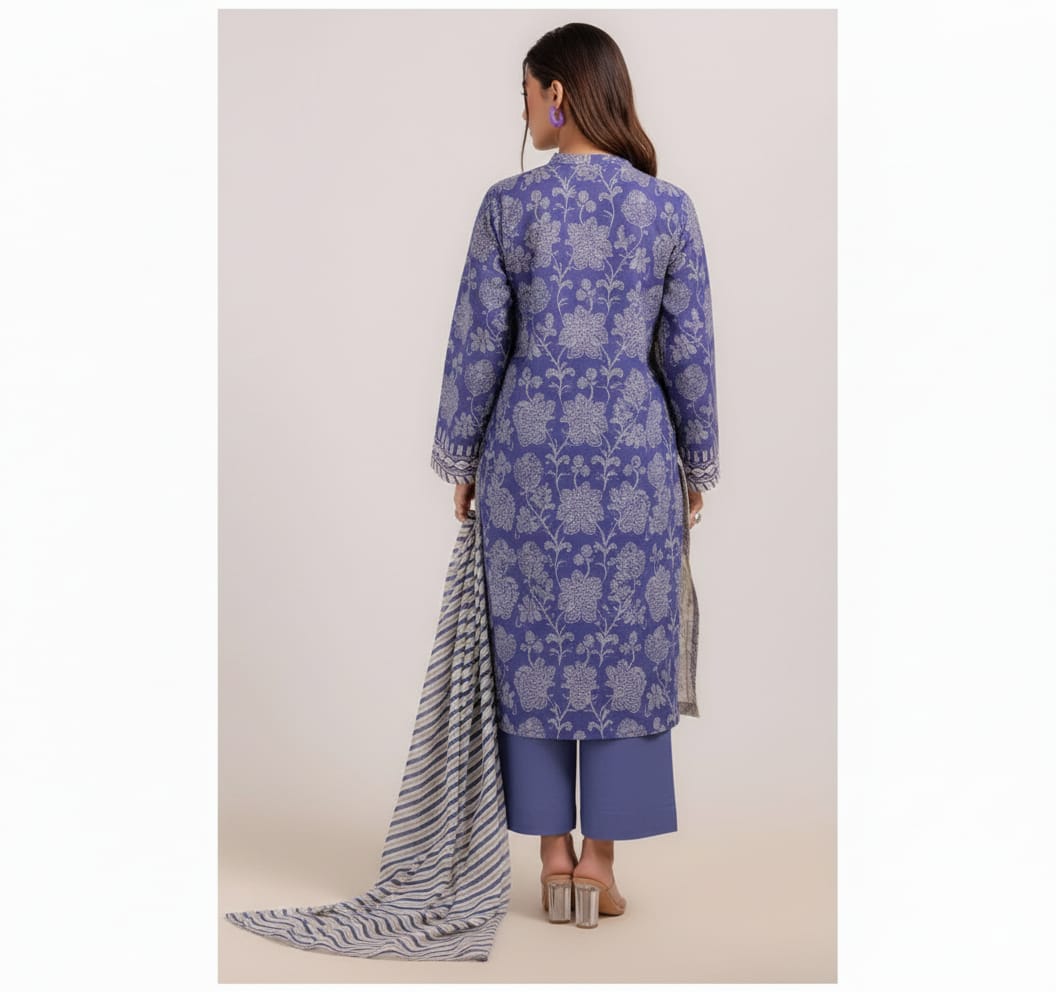 Blue Floral Printed Lawn Suit