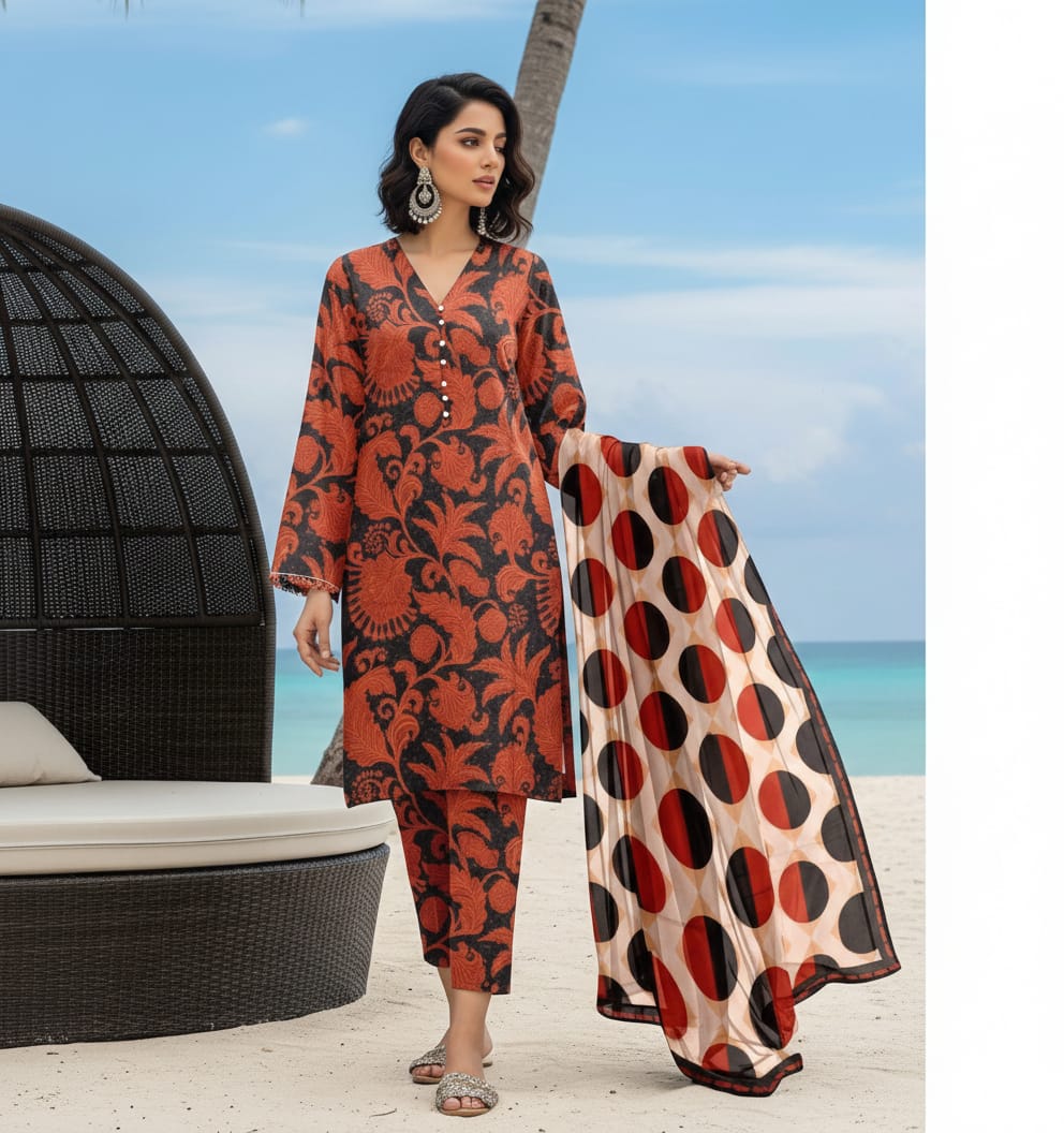 Digitel Printed Bana Dora Party wear 3-Piece Unstitched suit | Women Fashion 