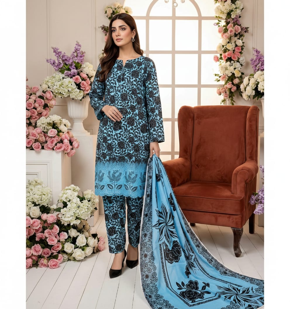 DIGITEL PRINTED DAMAN EMB LAWN 3-PC