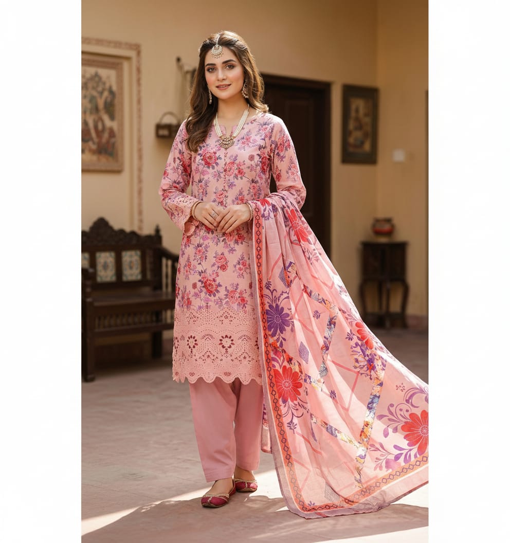 Alkaram Digitel Printed Daman Emb Unstitched Lawn Suit