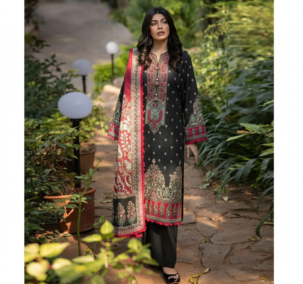 Digitel Printed Black Lawn 3-Piece Suit