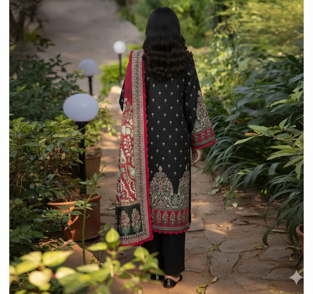 Digitel Printed Black Lawn 3-Piece Suit