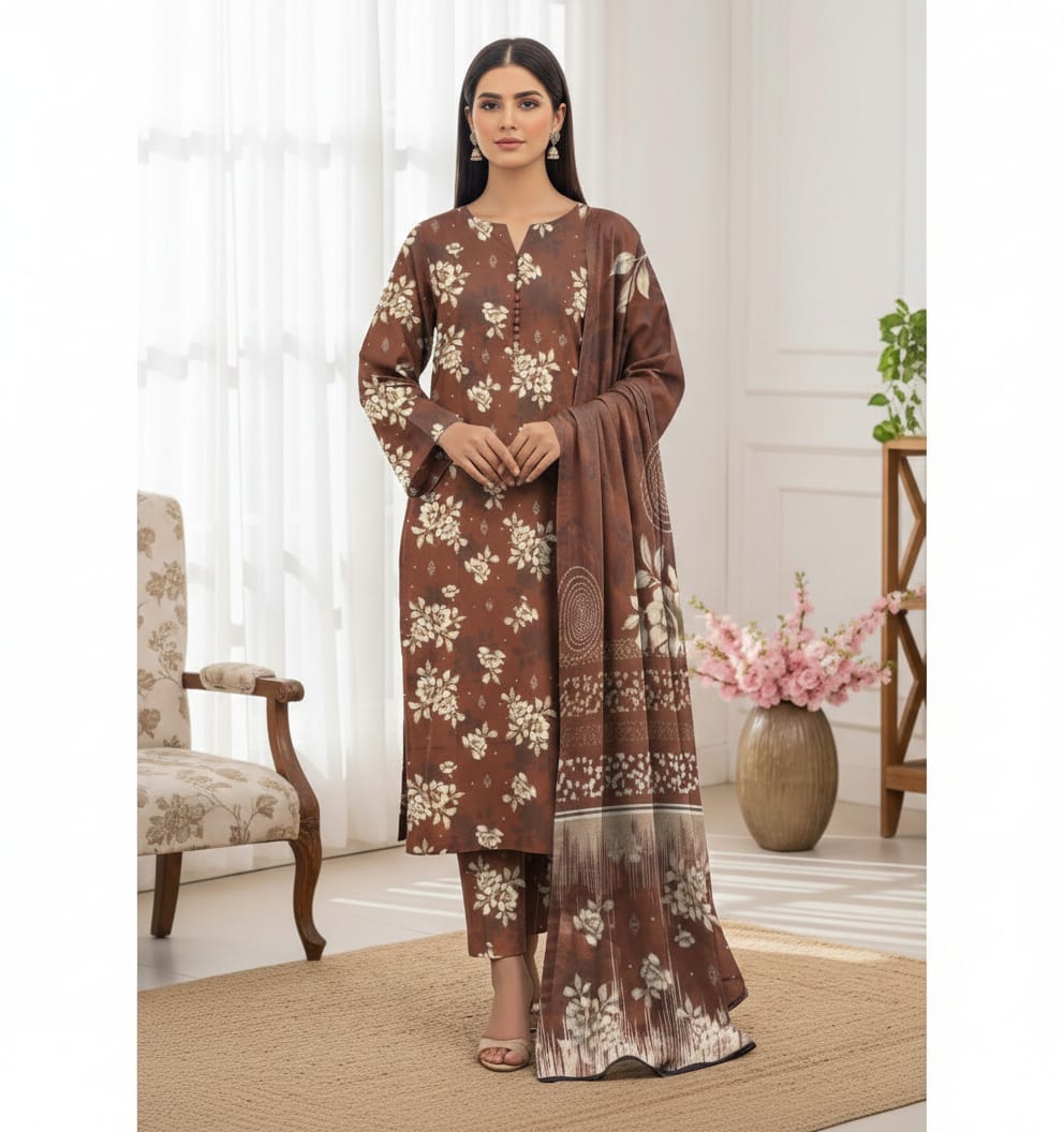 Brown Digitel Printed Lawn Suit