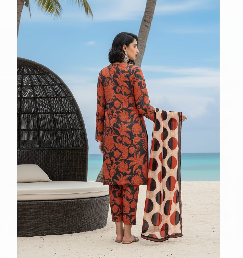 Digitel Printed Bana Dora Party wear 3-Piece Unstitched suit | Women Fashion