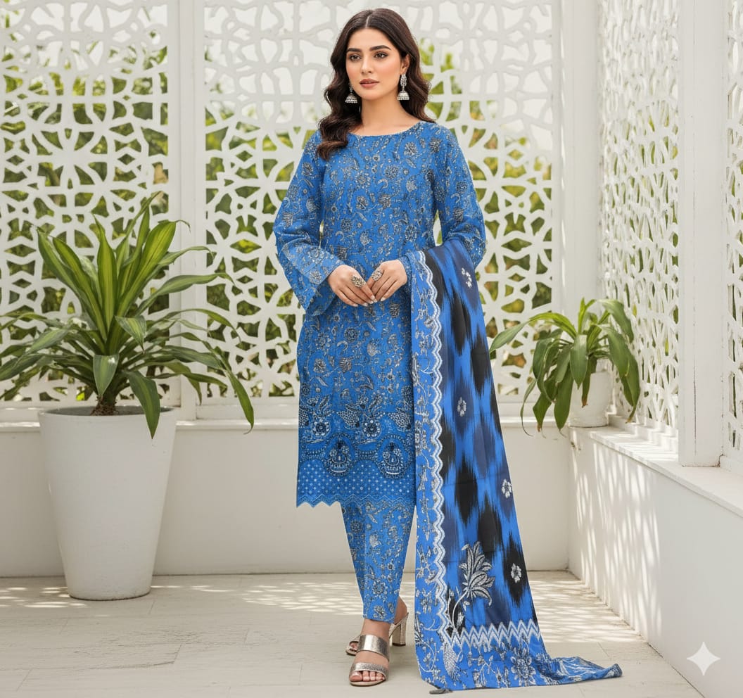 Blue Embroidered Lawn Suit